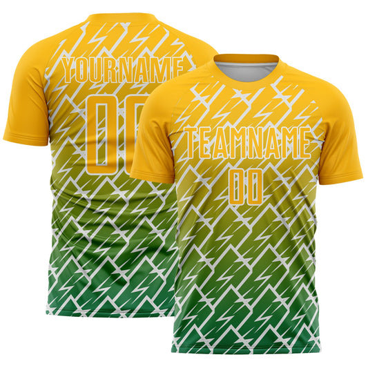 Custom Gold Kelly Green-White Lightning Sports Sublimation Soccer Uniform Jersey - Main View