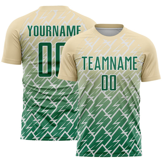 Custom Cream Kelly Green-White Lightning Sports Sublimation Soccer Uniform Jersey - Main View