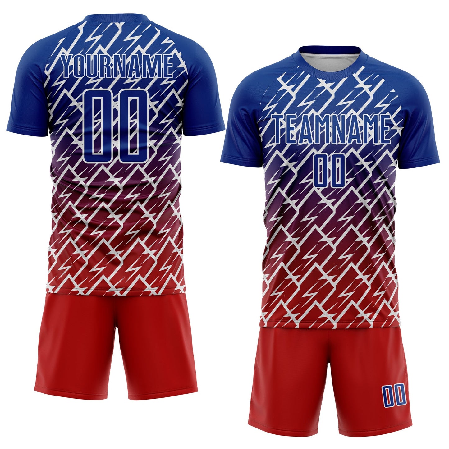 Custom Royal Red-White Lightning Sports Sublimation Soccer Uniform Jersey view 2