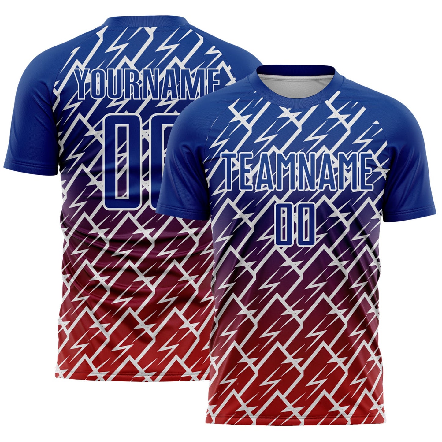 Custom Royal Red-White Lightning Sports Sublimation Soccer Uniform Jersey - Main View