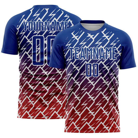 Custom Royal Red-White Lightning Sports Sublimation Soccer Uniform Jersey - Main View