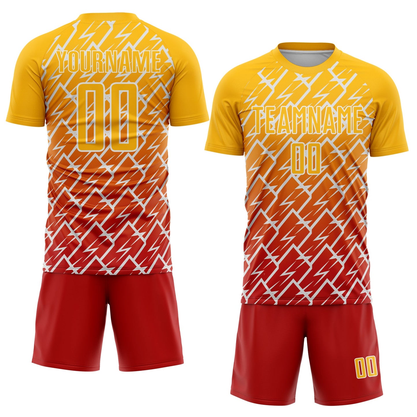 Custom Gold Red-White Lightning Sports Sublimation Soccer Uniform Jersey view 2