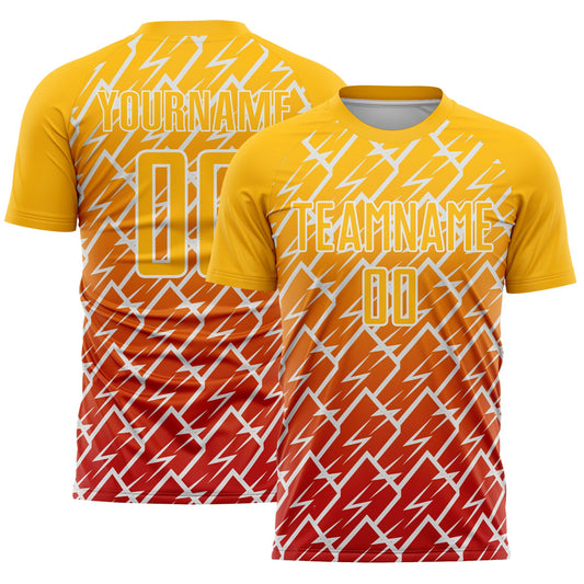 Custom Gold Red-White Lightning Sports Sublimation Soccer Uniform Jersey - Main View