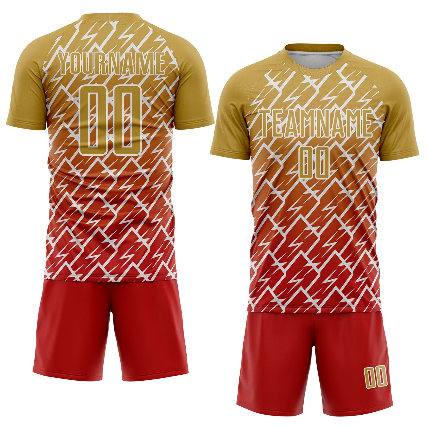 Custom Old Gold Red-White Lightning Sports Sublimation Soccer Uniform Jersey view 2
