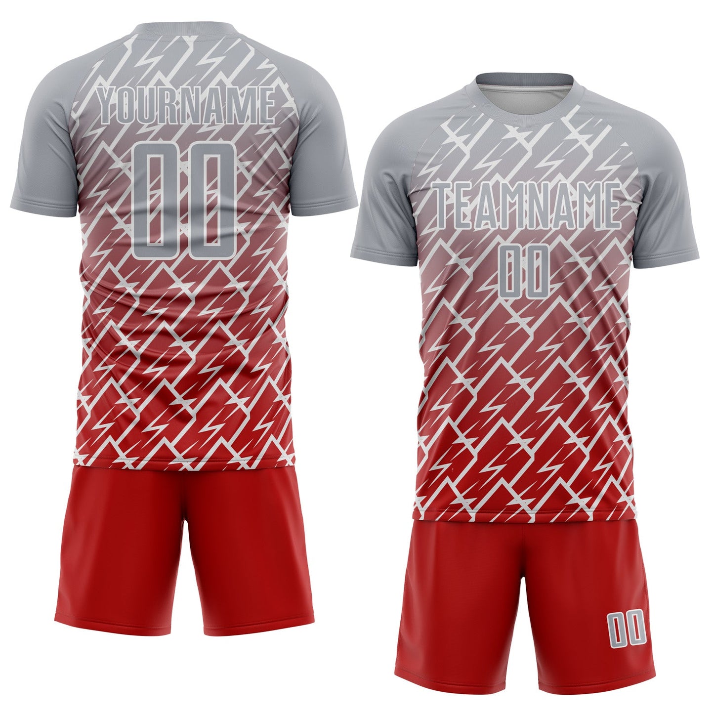 Custom Gray Red-White Lightning Sports Sublimation Soccer Uniform Jersey view 2