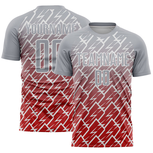 Custom Gray Red-White Lightning Sports Sublimation Soccer Uniform Jersey - Main View
