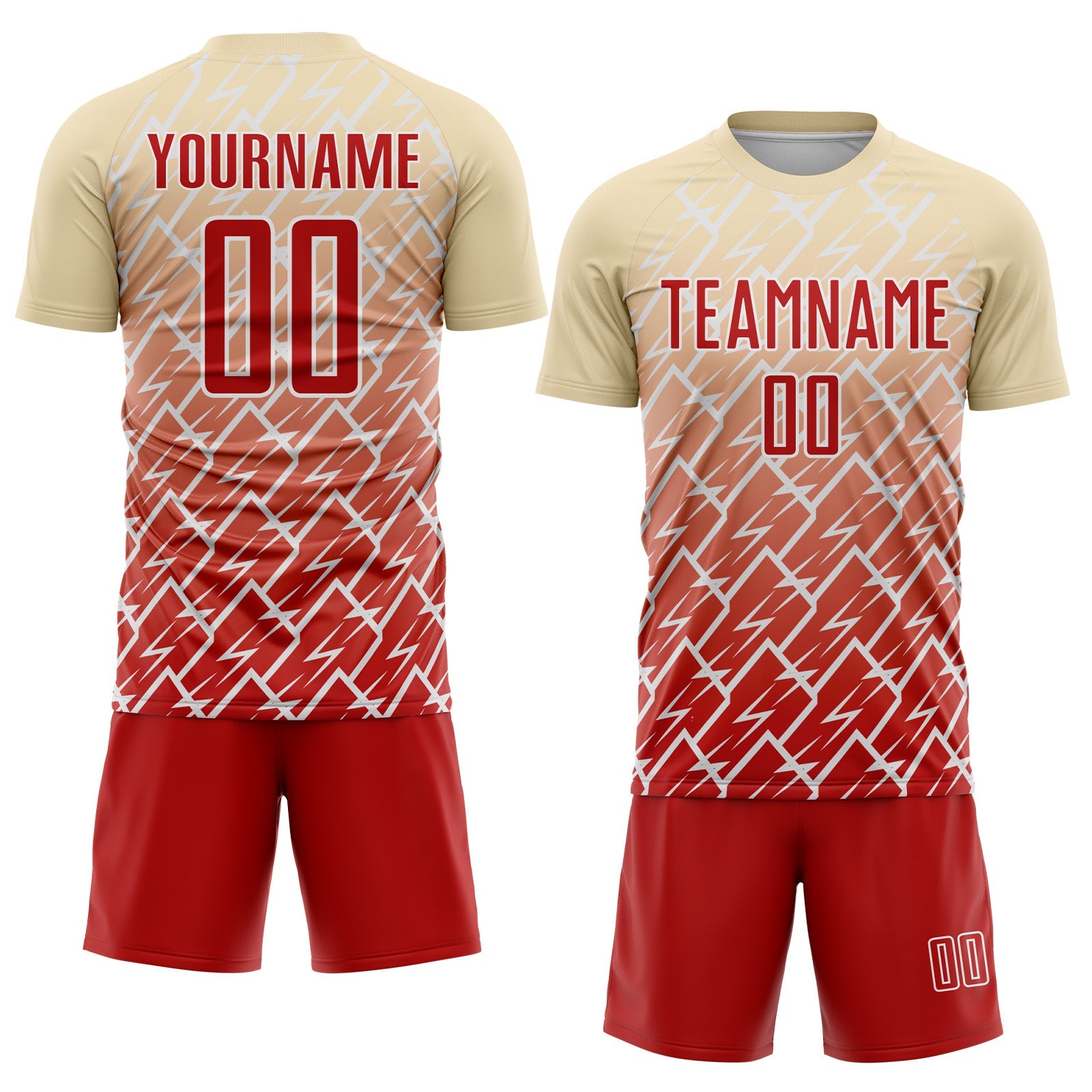 Custom Cream Red-White Lightning Sports Sublimation Soccer Uniform Jersey view 2