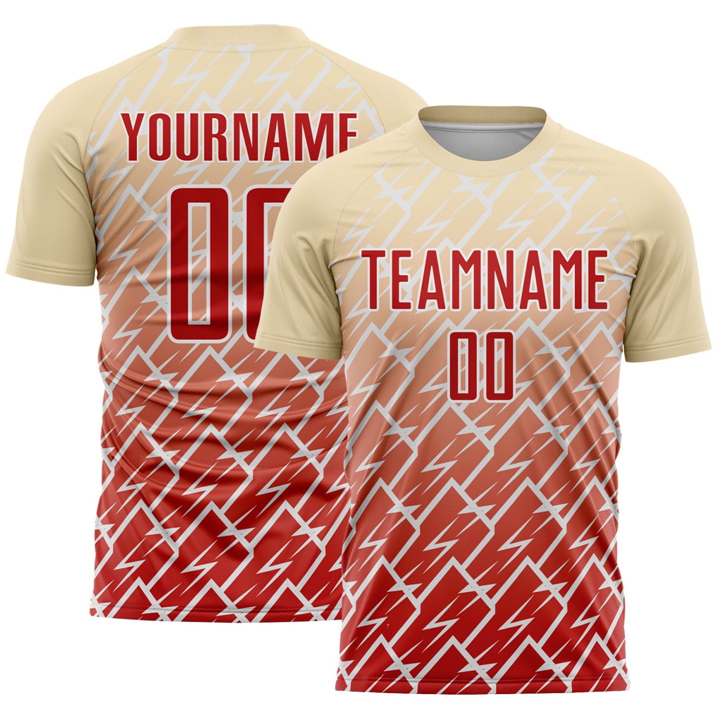 Custom Cream Red-White Lightning Sports Sublimation Soccer Uniform Jersey - Main View