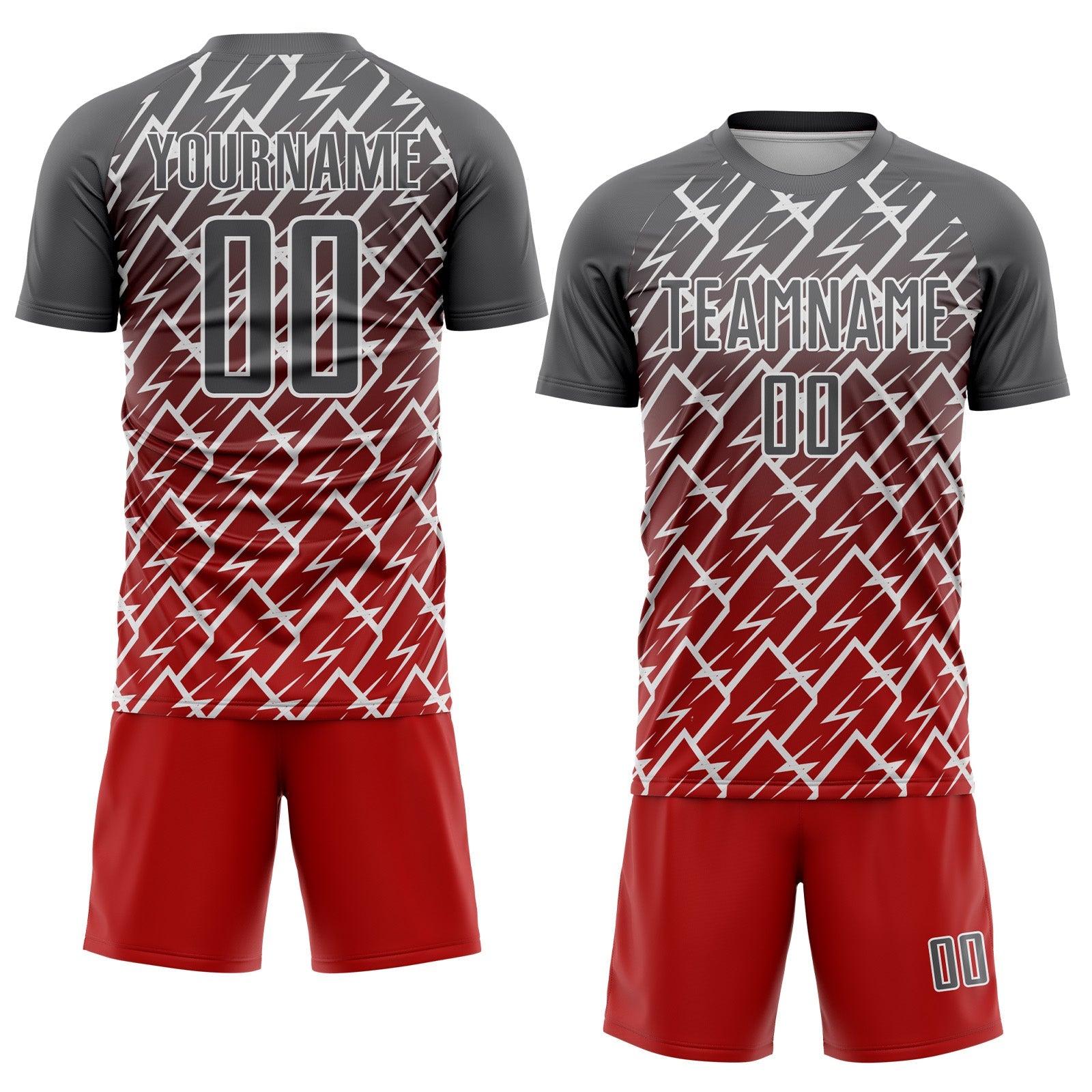 Custom Steel Gray Red-White Lightning Sports Sublimation Soccer Uniform Jersey view 2