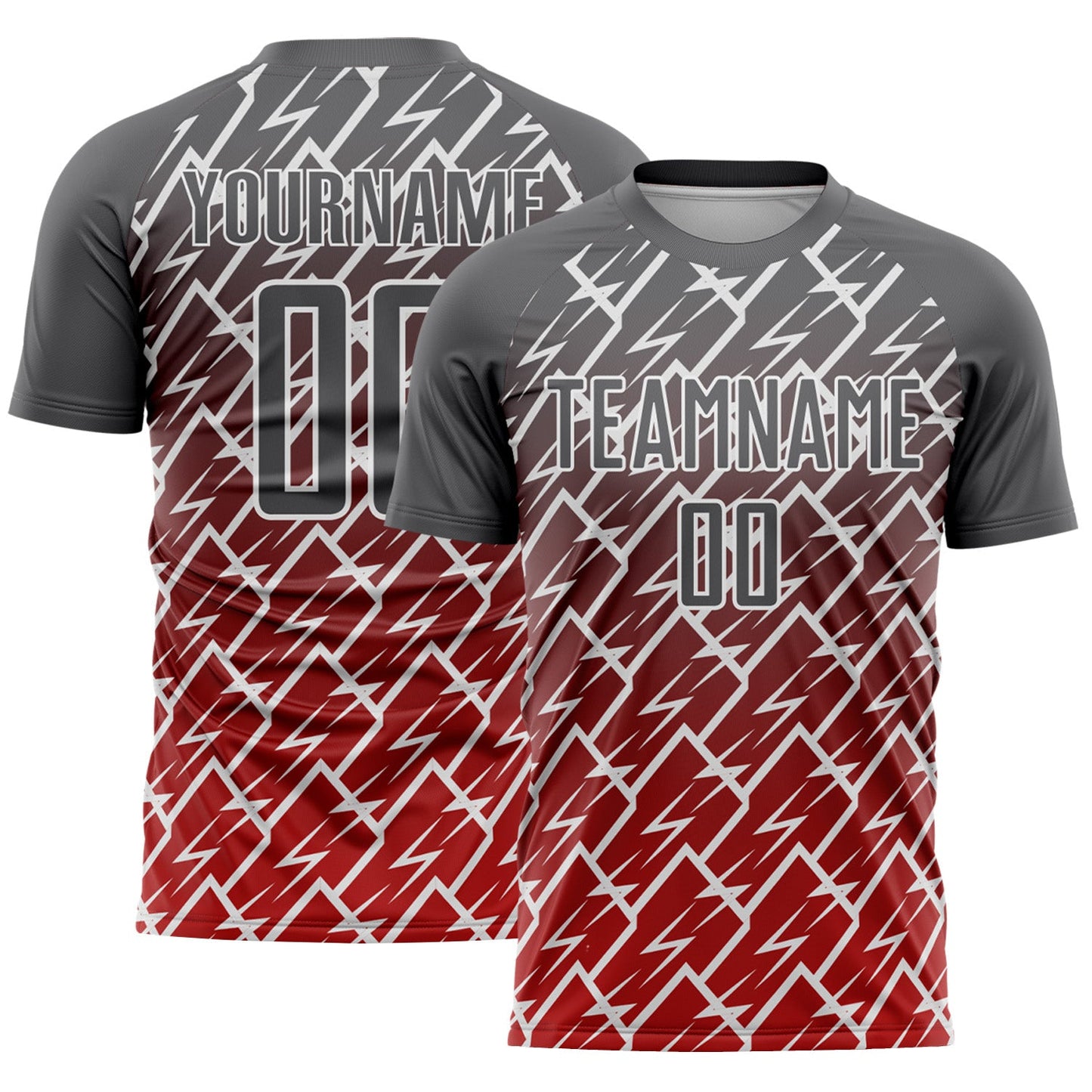 Custom Steel Gray Red-White Lightning Sports Sublimation Soccer Uniform Jersey - Main View