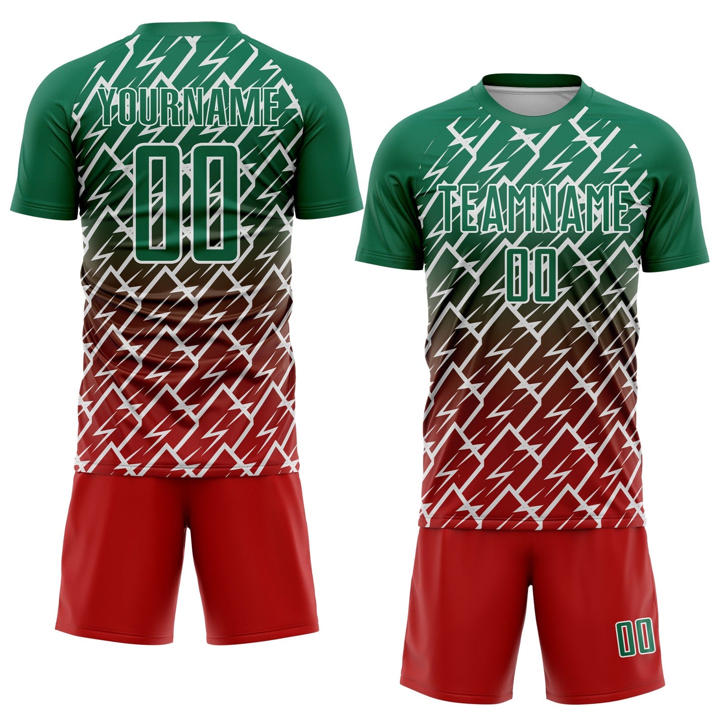Custom Kelly Green Red-White Lightning Sports Sublimation Soccer Uniform Jersey view 2