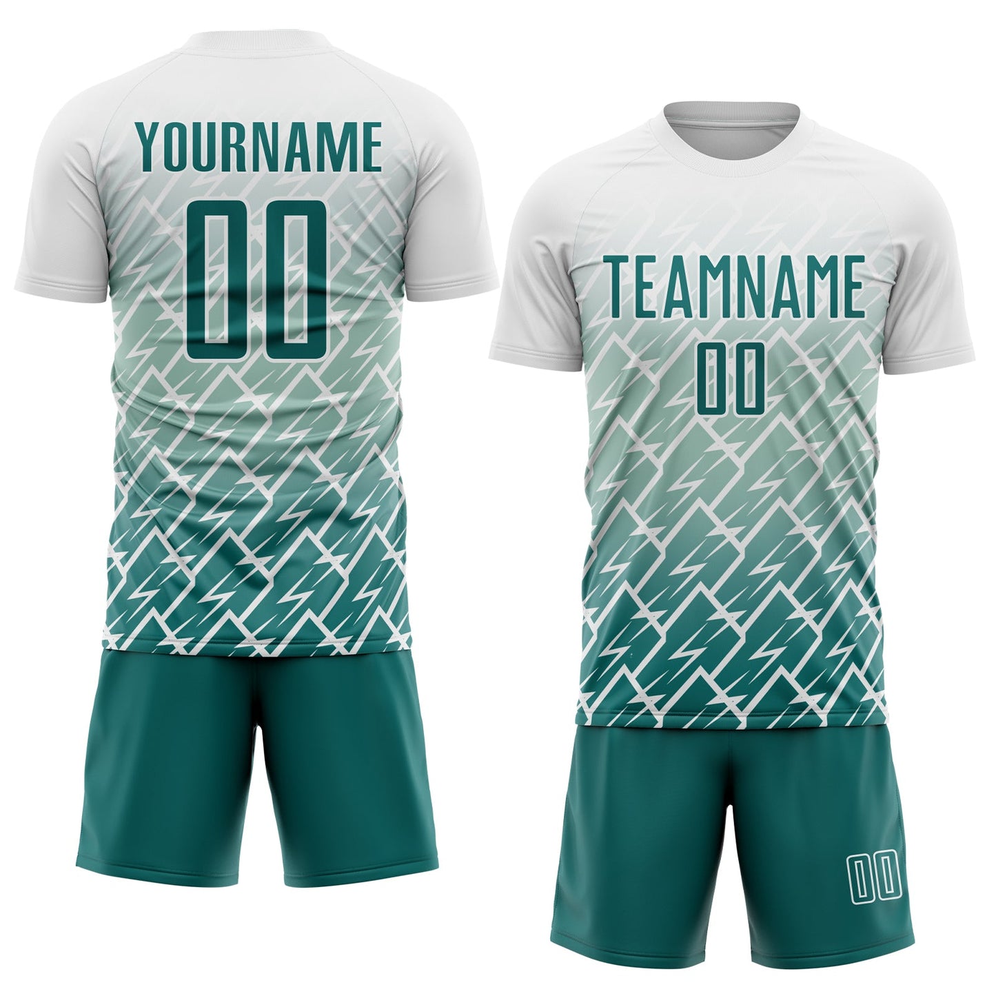 Custom White Teal Lightning Sports Sublimation Soccer Uniform Jersey view 2
