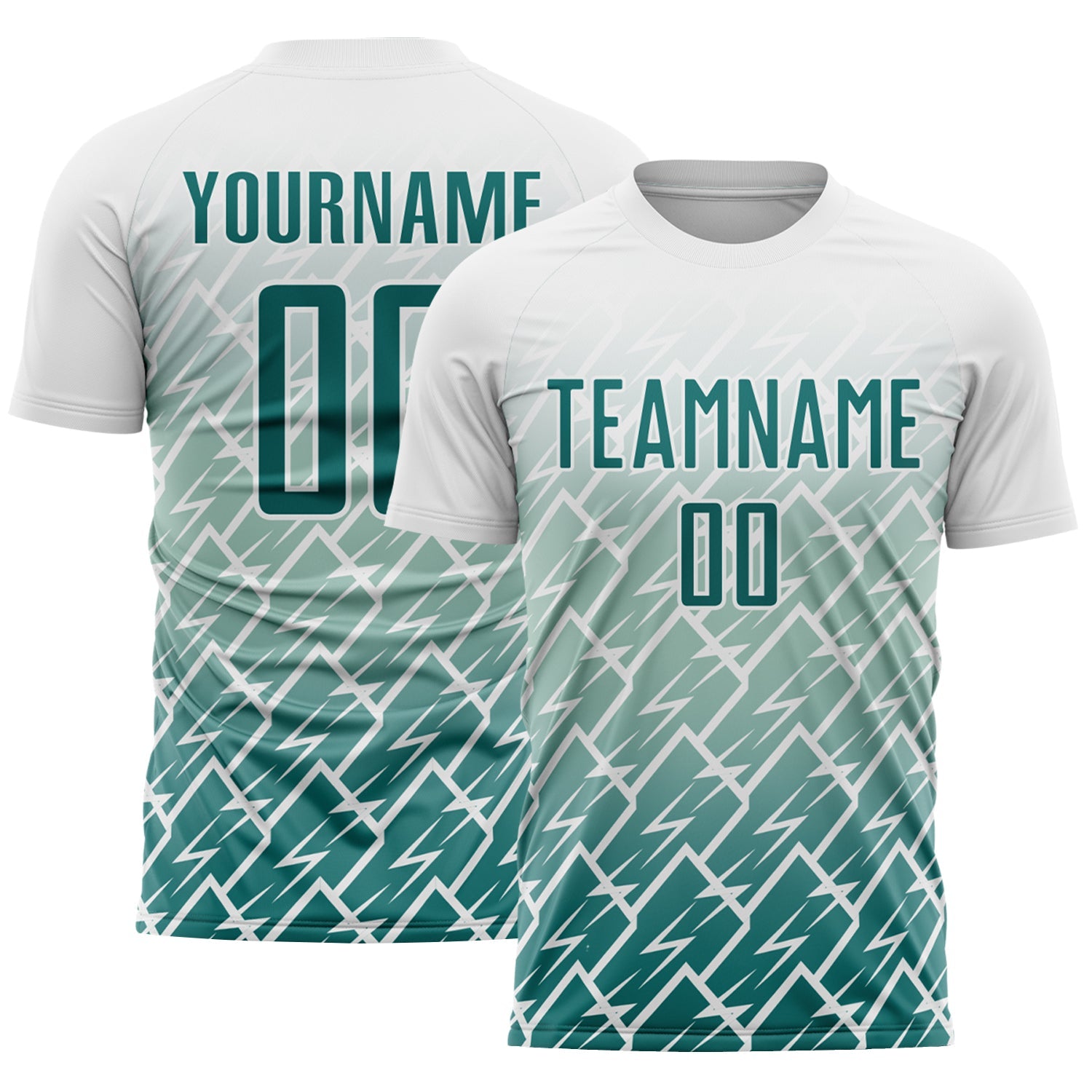 Custom White Teal Lightning Sports Sublimation Soccer Uniform Jersey - Main View