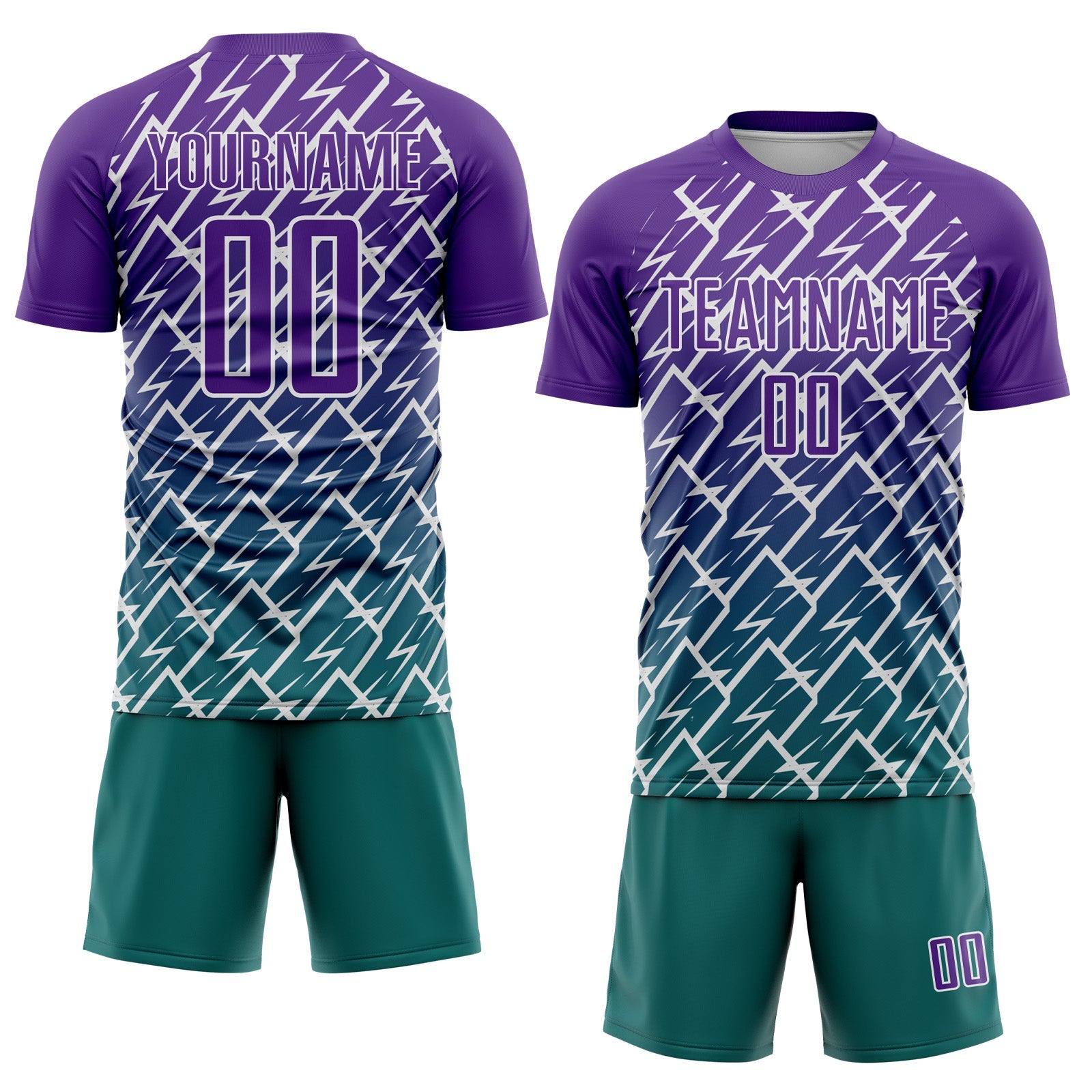 Custom Purple Teal-White Lightning Sports Sublimation Soccer Uniform Jersey view 2