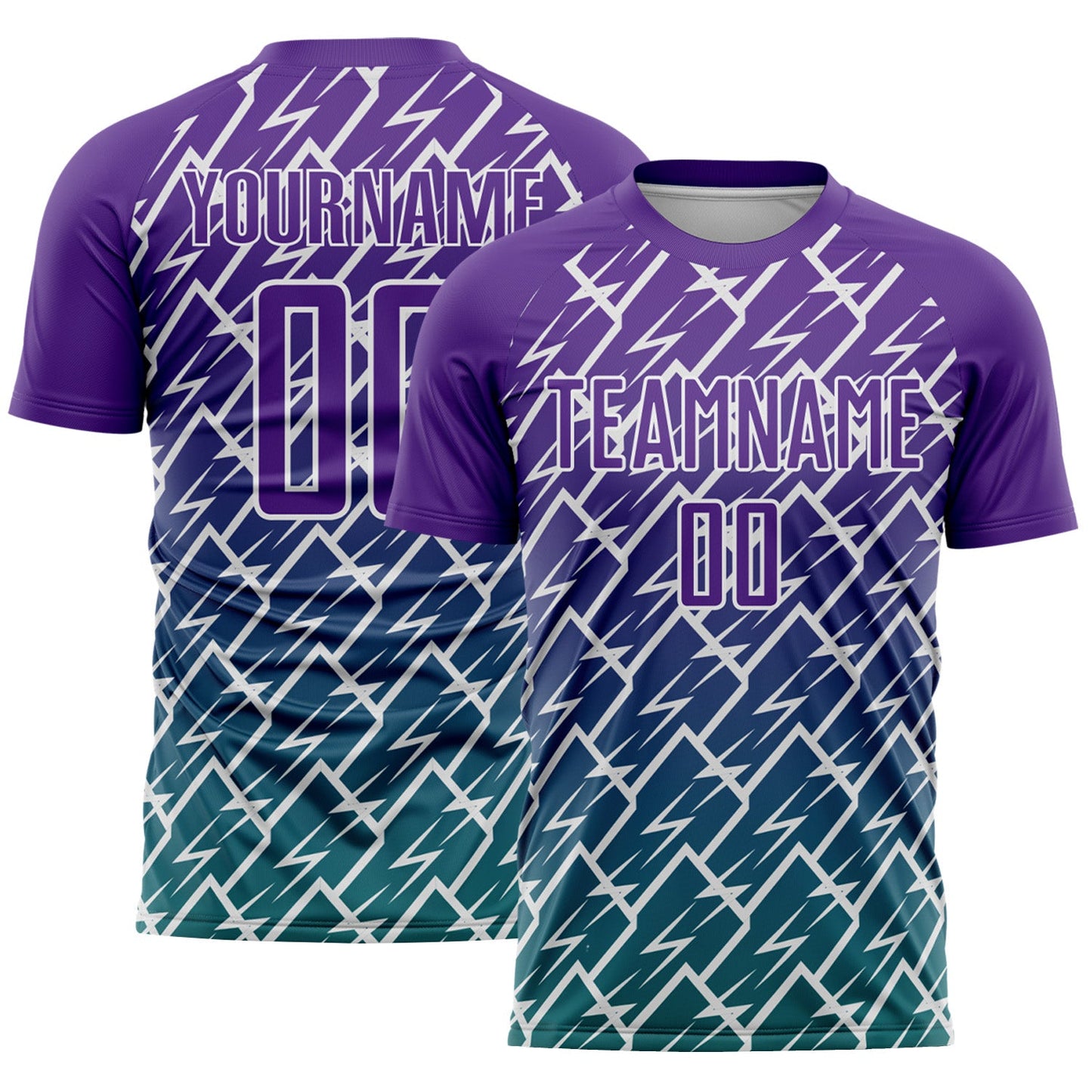 Custom Purple Teal-White Lightning Sports Sublimation Soccer Uniform Jersey - Main View