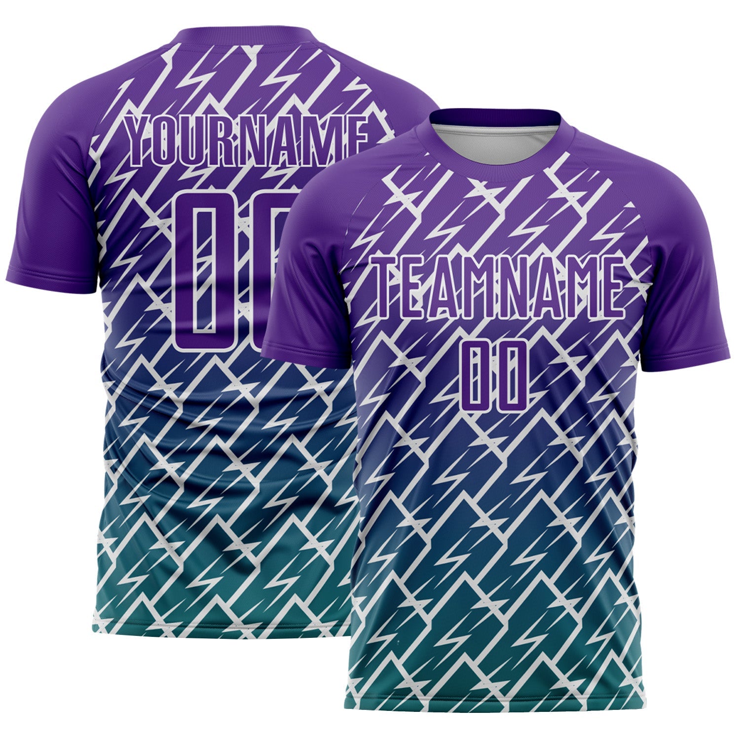 Custom Purple Teal-White Lightning Sports Sublimation Soccer Uniform Jersey - Main View