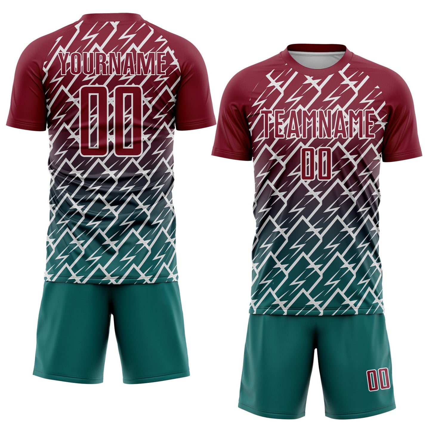 Custom Crimson Teal-White Lightning Sports Sublimation Soccer Uniform Jersey view 2