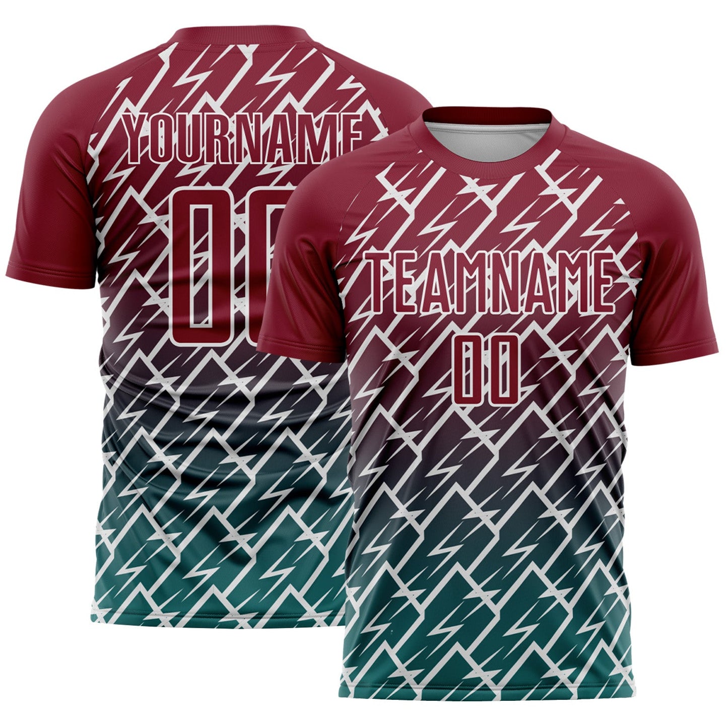 Custom Crimson Teal-White Lightning Sports Sublimation Soccer Uniform Jersey - Main View