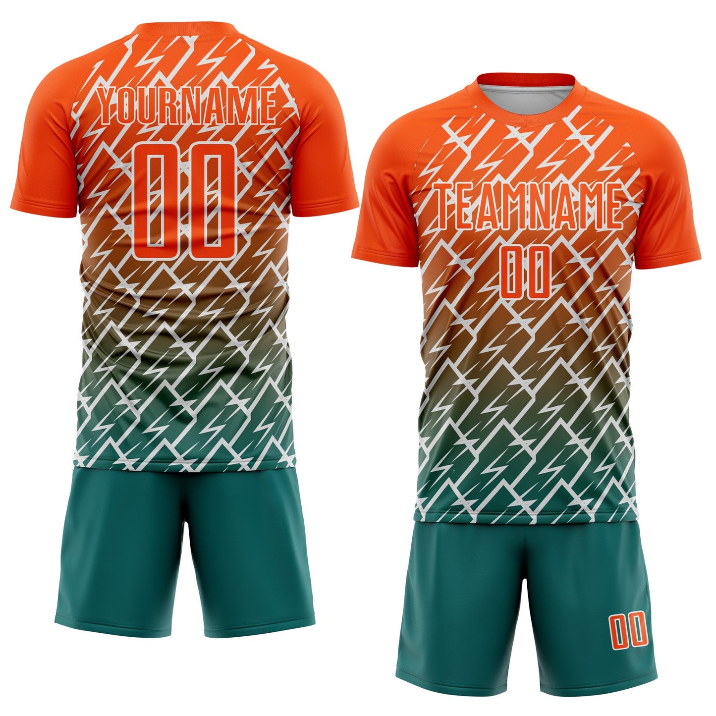Custom Orange Teal-White Lightning Sports Sublimation Soccer Uniform Jersey view 2