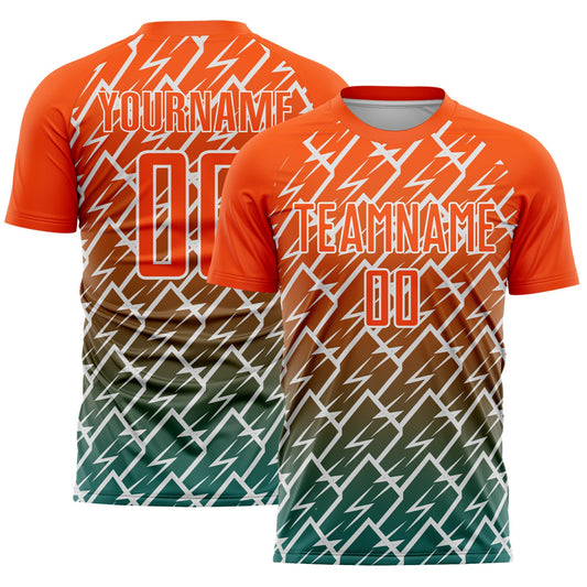 Custom Orange Teal-White Lightning Sports Sublimation Soccer Uniform Jersey - Main View