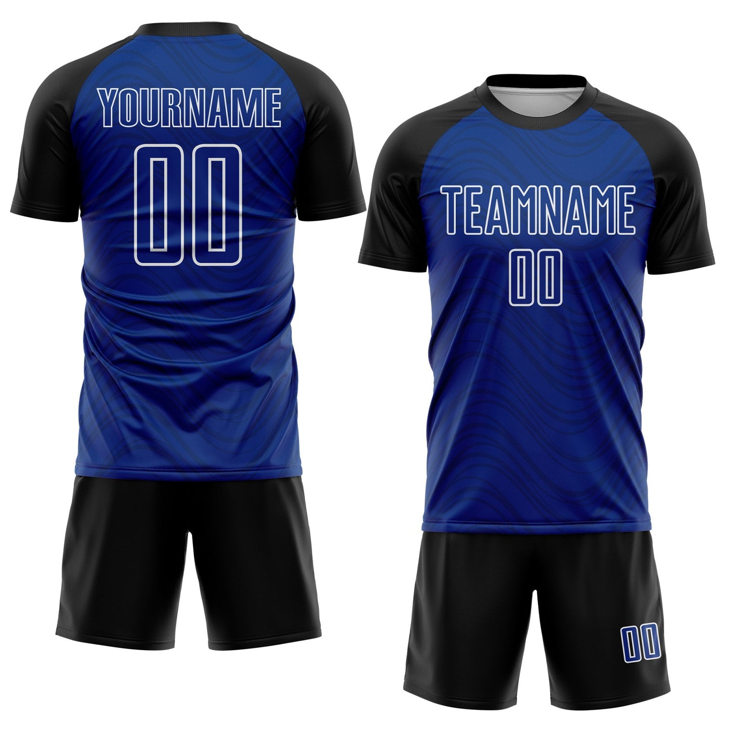Custom Royal Black-White Wavy Lines Sports Sublimation Soccer Uniform Jersey view 2