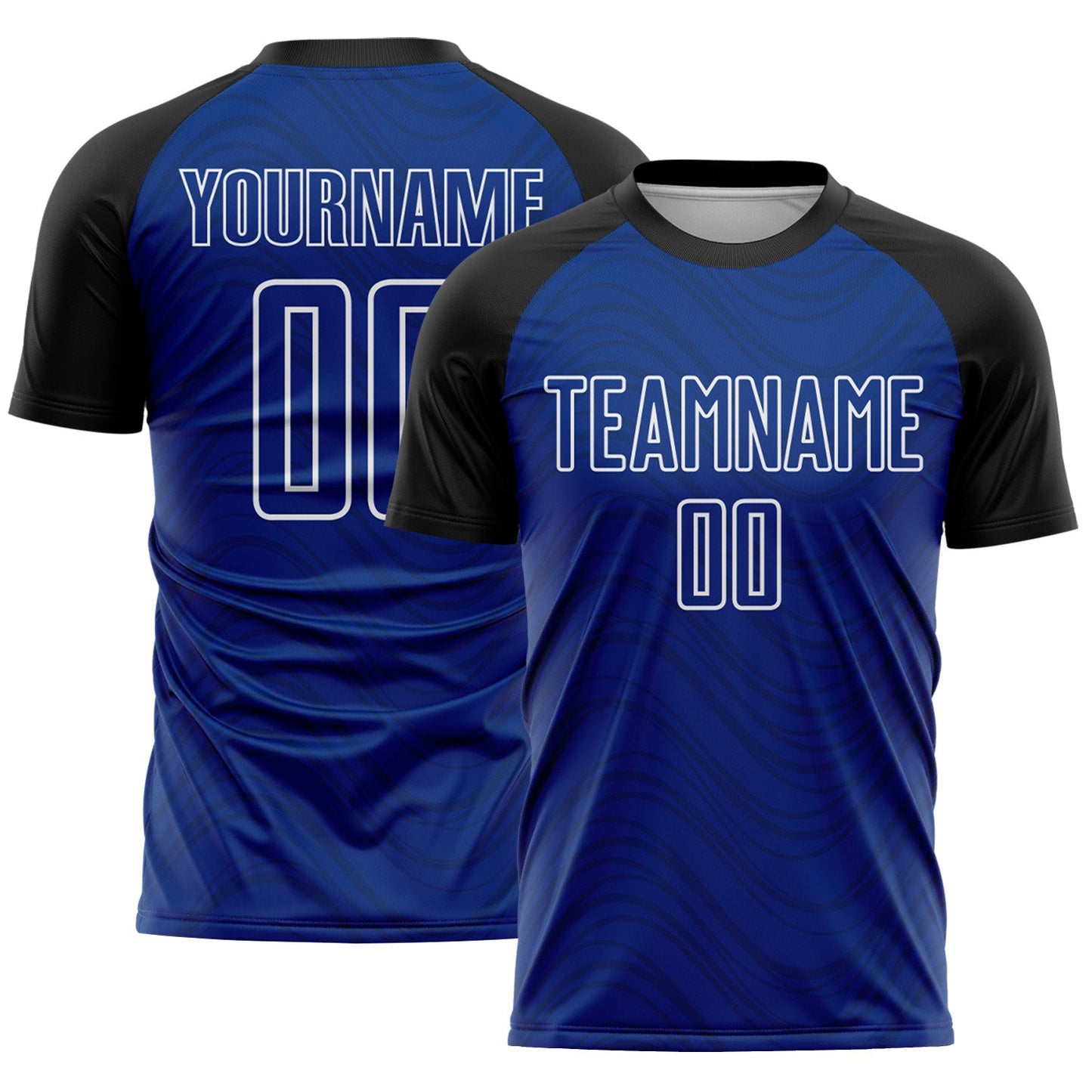 Custom Royal Black-White Wavy Lines Sports Sublimation Soccer Uniform Jersey - Main View