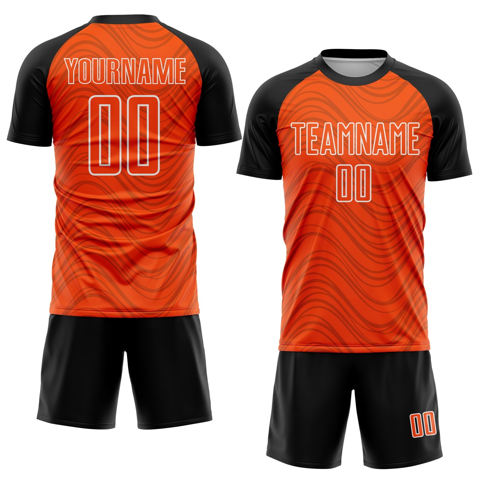 Custom Orange Black-White Wavy Lines Sports Sublimation Soccer Uniform Jersey view 2