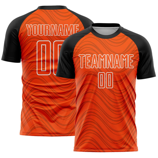Custom Orange Black-White Wavy Lines Sports Sublimation Soccer Uniform Jersey - Main View