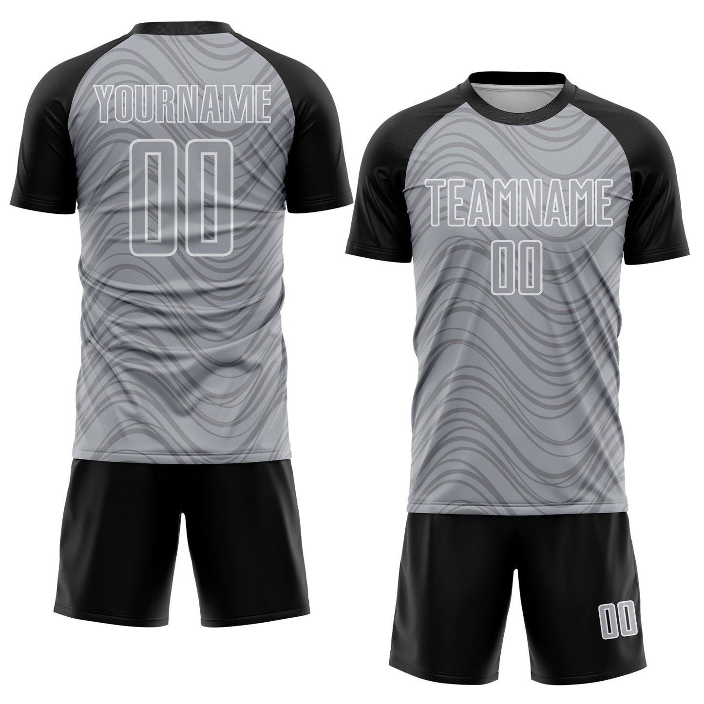 Custom Gray Black-White Wavy Lines Sports Sublimation Soccer Uniform Jersey view 2