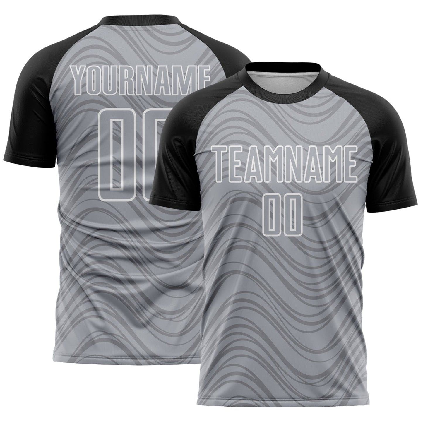Custom Gray Black-White Wavy Lines Sports Sublimation Soccer Uniform Jersey - Main View