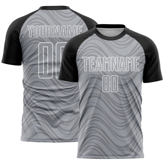 Custom Gray Black-White Wavy Lines Sports Sublimation Soccer Uniform Jersey - Main View