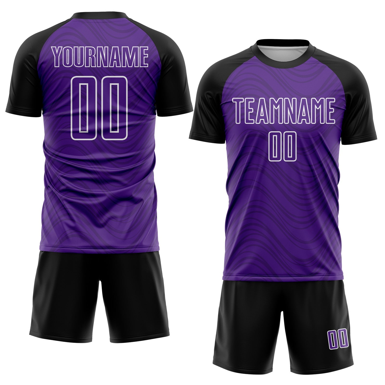 Custom Purple Black-White Wavy Lines Sports Sublimation Soccer Uniform Jersey view 2