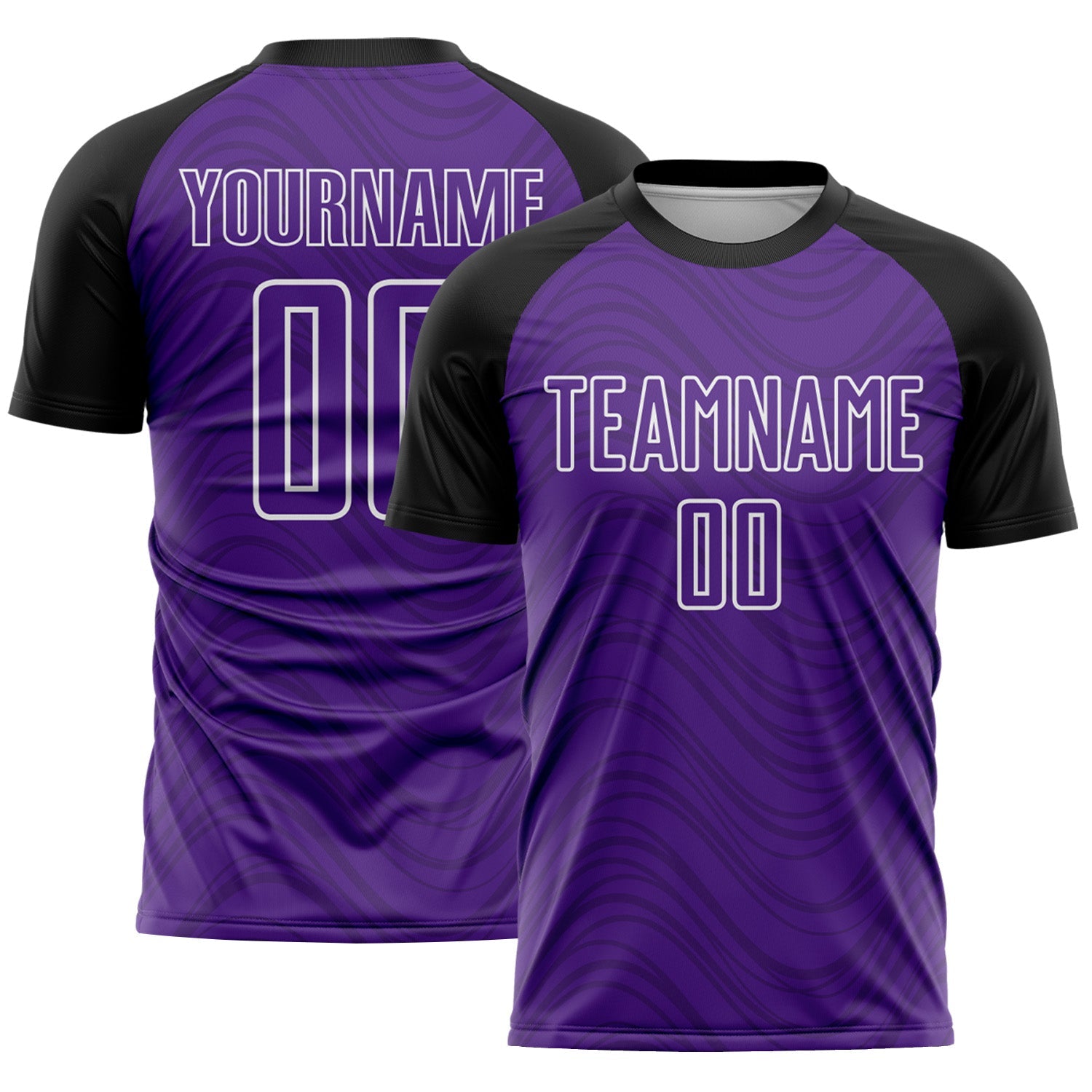Custom Purple Black-White Wavy Lines Sports Sublimation Soccer Uniform Jersey - Main View