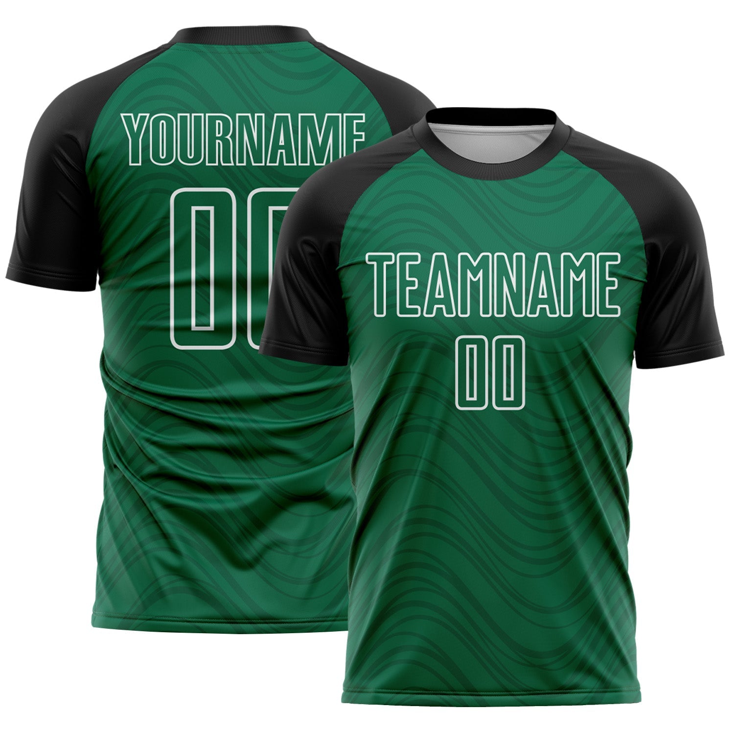 Custom Kelly Green Black-White Wavy Lines Sports Sublimation Soccer Uniform Jersey - Main View