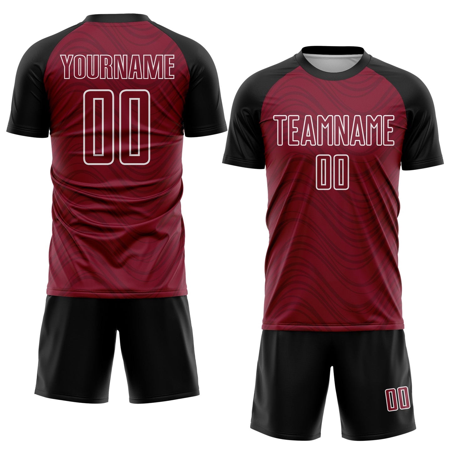 Custom Crimson Black-White Wavy Lines Sports Sublimation Soccer Uniform Jersey view 2