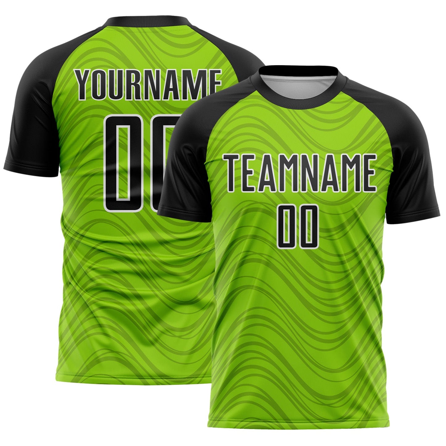 Custom Neon Green Black-White Wavy Lines Sports Sublimation Soccer Uniform Jersey - Main View