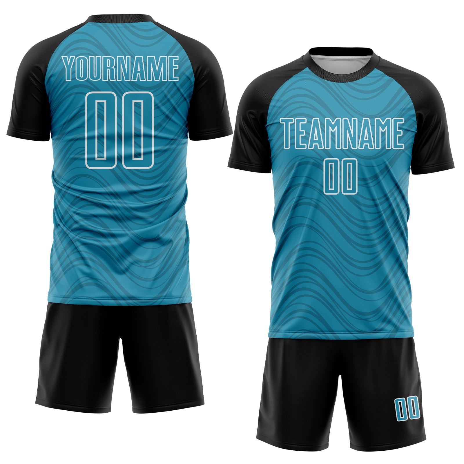 Custom Panther Blue Black-White Wavy Lines Sports Sublimation Soccer Uniform Jersey view 2