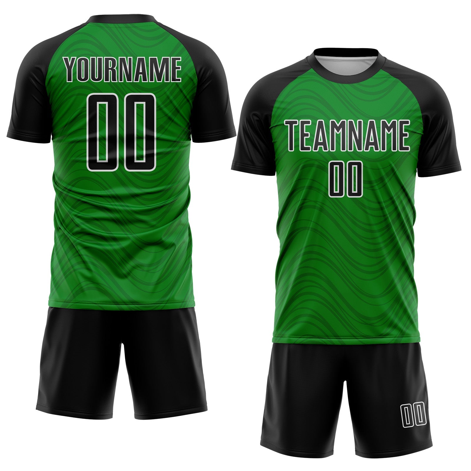 Custom Grass Green Black-White Wavy Lines Sports Sublimation Soccer Uniform Jersey view 2