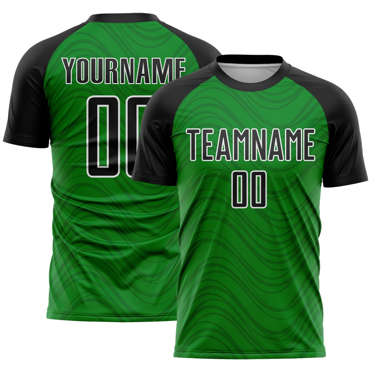 Custom Grass Green Black-White Wavy Lines Sports Sublimation Soccer Uniform Jersey - Main View