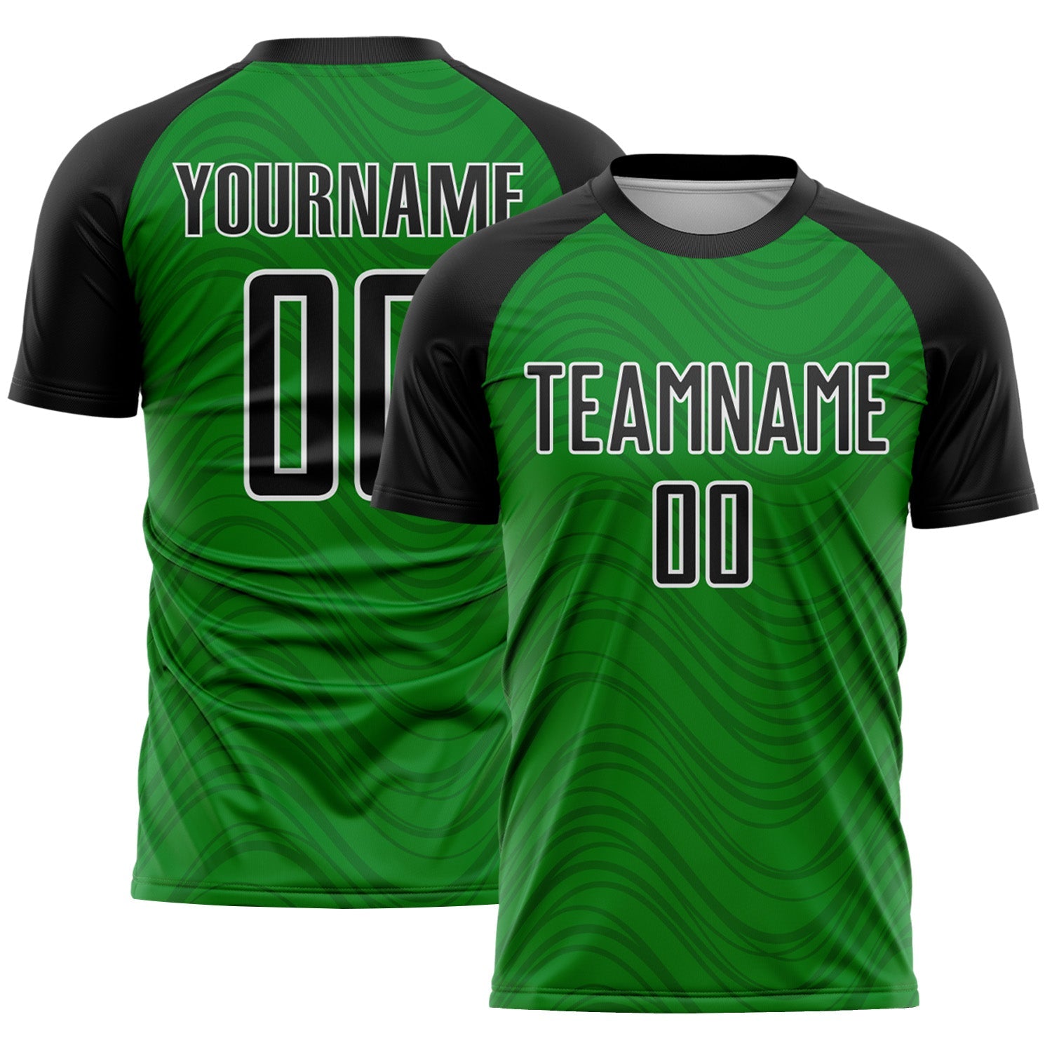 Custom Grass Green Black-White Wavy Lines Sports Sublimation Soccer Uniform Jersey - Main View
