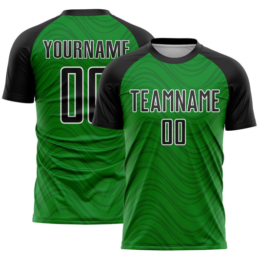 Custom Grass Green Black-White Wavy Lines Sports Sublimation Soccer Uniform Jersey - Main View