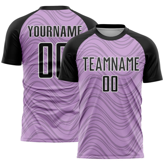 Custom Light Purple Black-White Wavy Lines Sports Sublimation Soccer Uniform Jersey - Main View