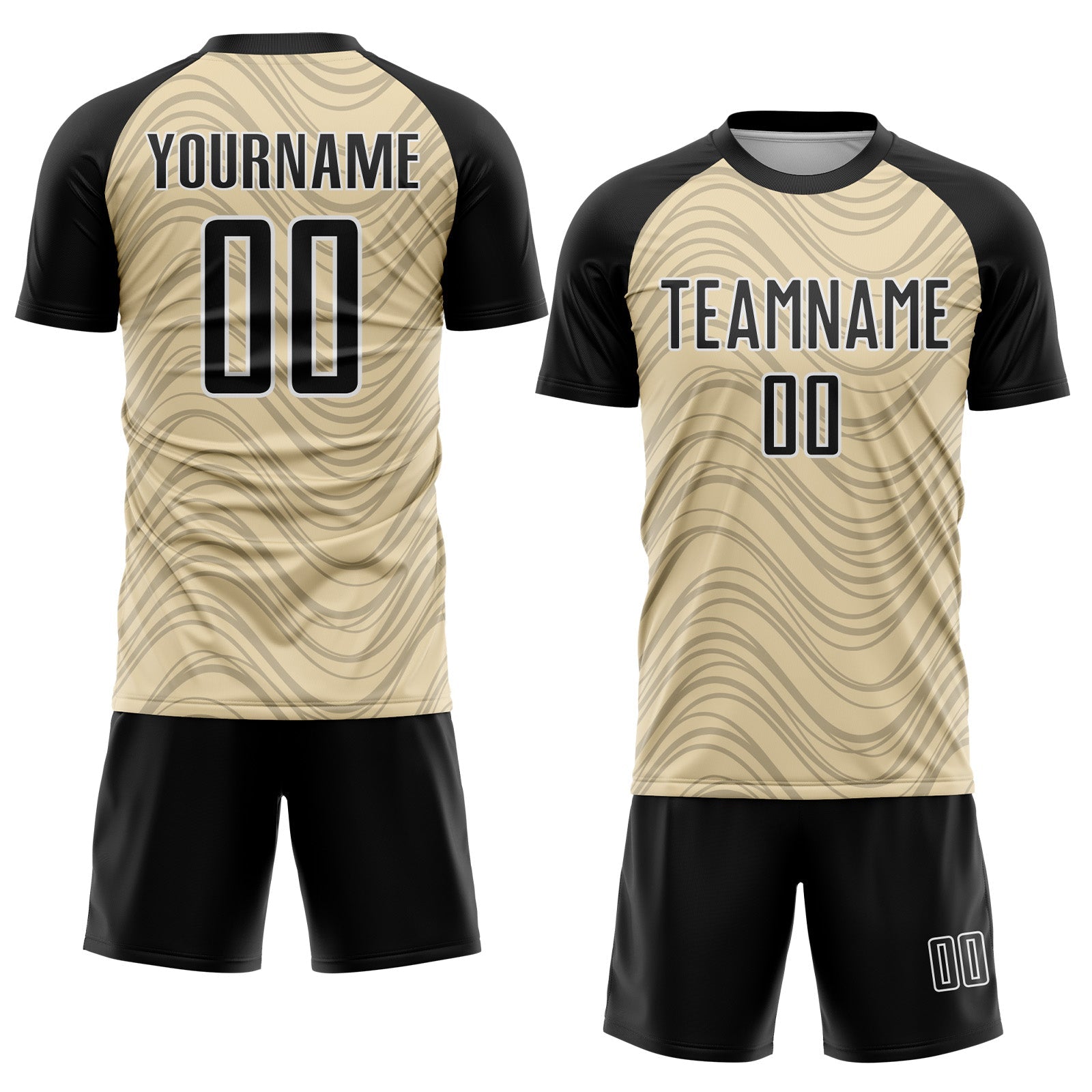 Custom Cream Black-White Wavy Lines Sports Sublimation Soccer Uniform Jersey view 2