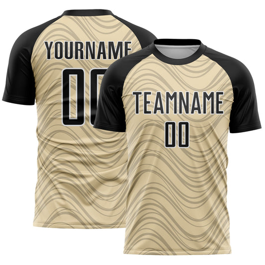 Custom Cream Black-White Wavy Lines Sports Sublimation Soccer Uniform Jersey - Main View