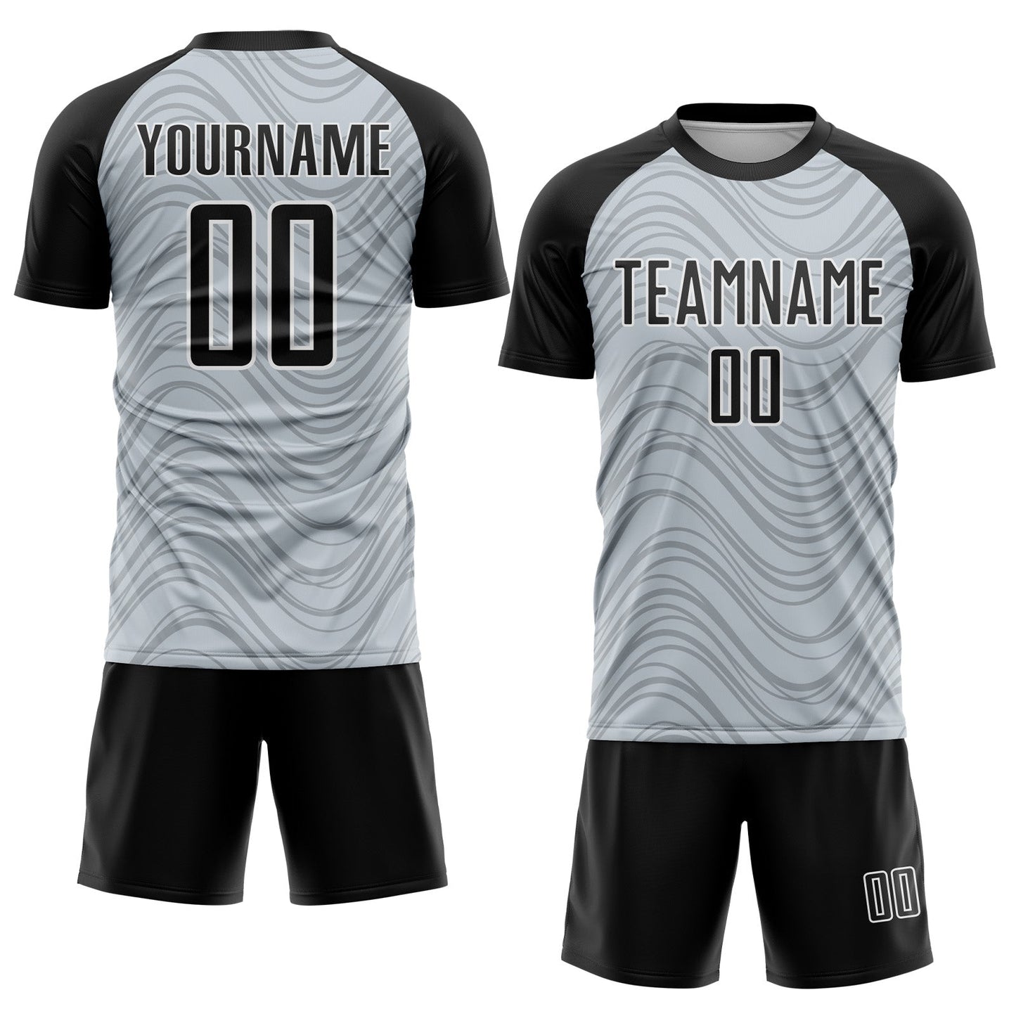 Custom Silver Black-White Wavy Lines Sports Sublimation Soccer Uniform Jersey view 2