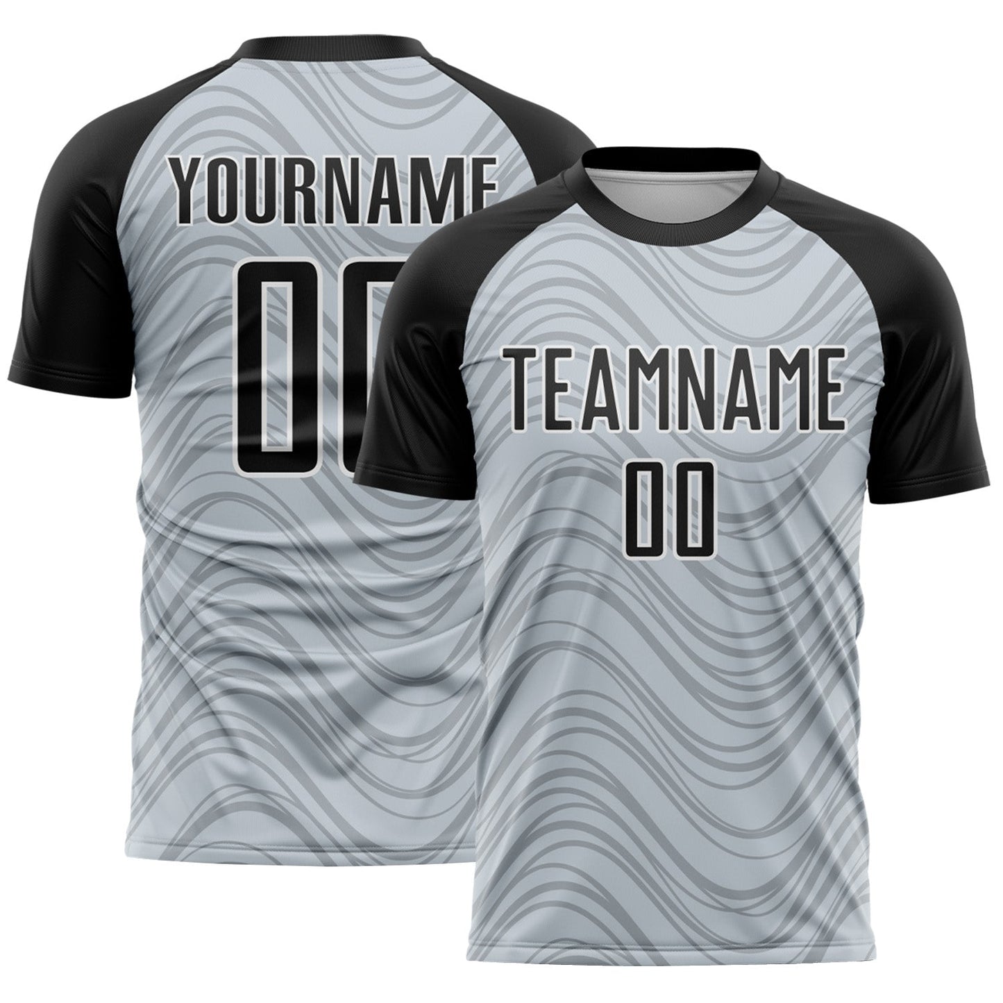 Custom Silver Black-White Wavy Lines Sports Sublimation Soccer Uniform Jersey - Main View