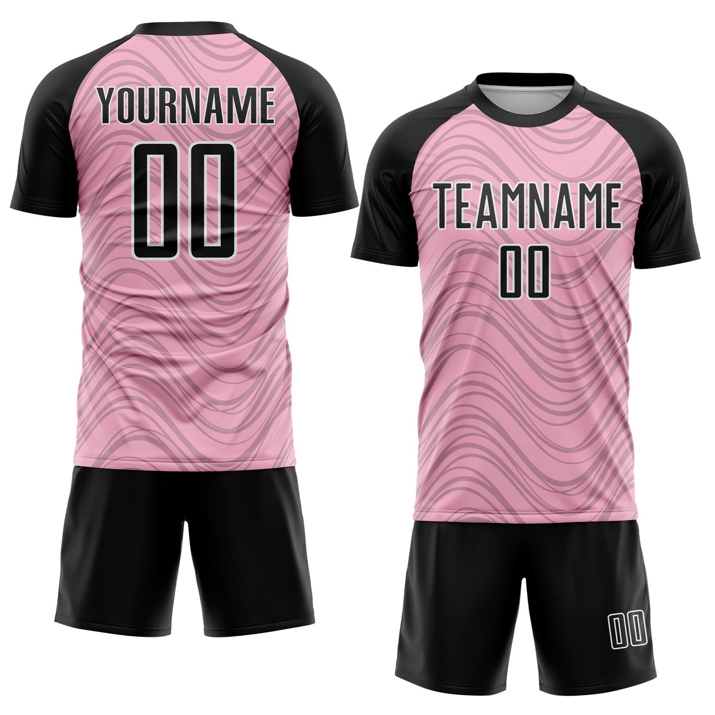 Custom Light Pink Black-White Wavy Lines Sports Sublimation Soccer Uniform Jersey view 2