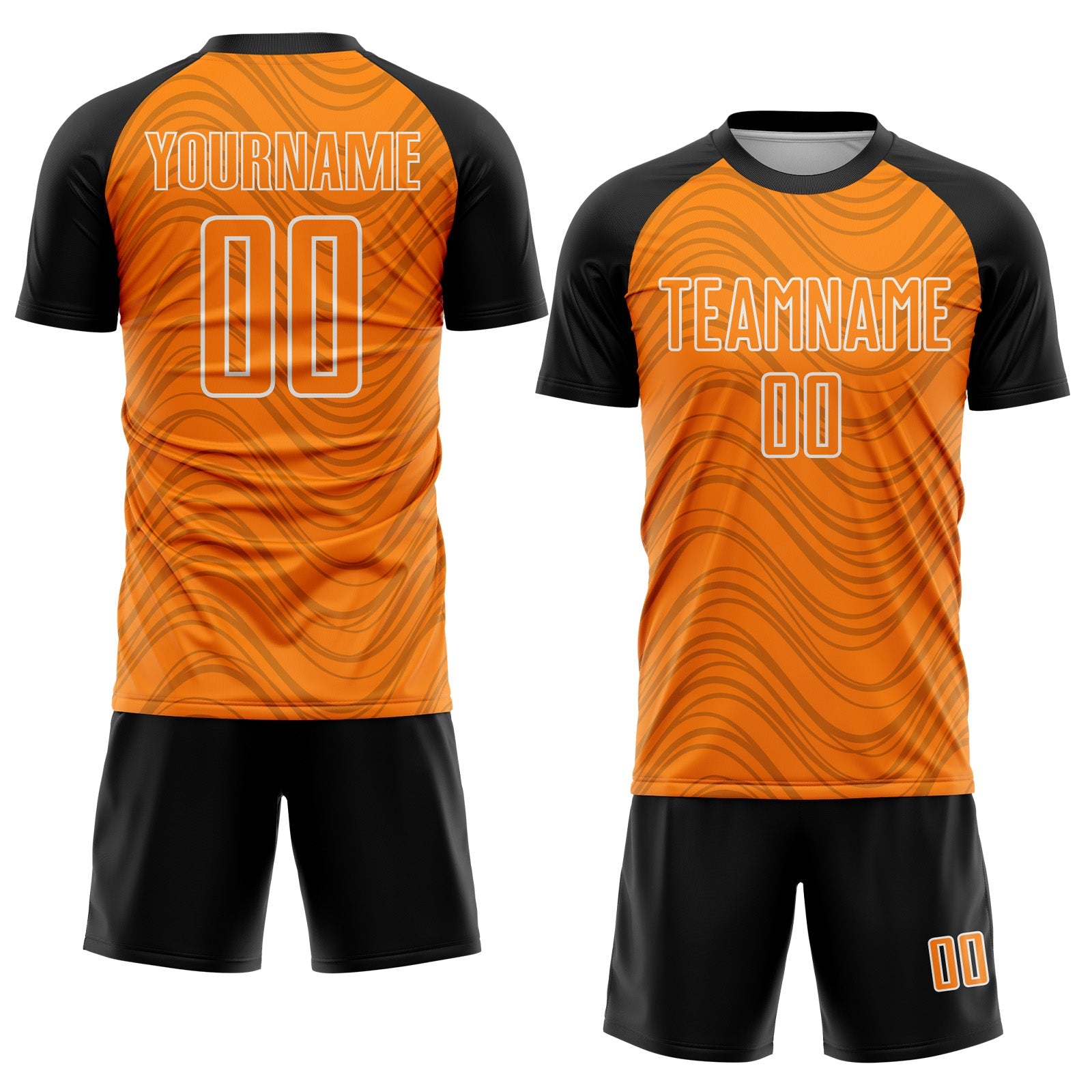 Custom Bay Orange Black-White Wavy Lines Sports Sublimation Soccer Uniform Jersey view 2