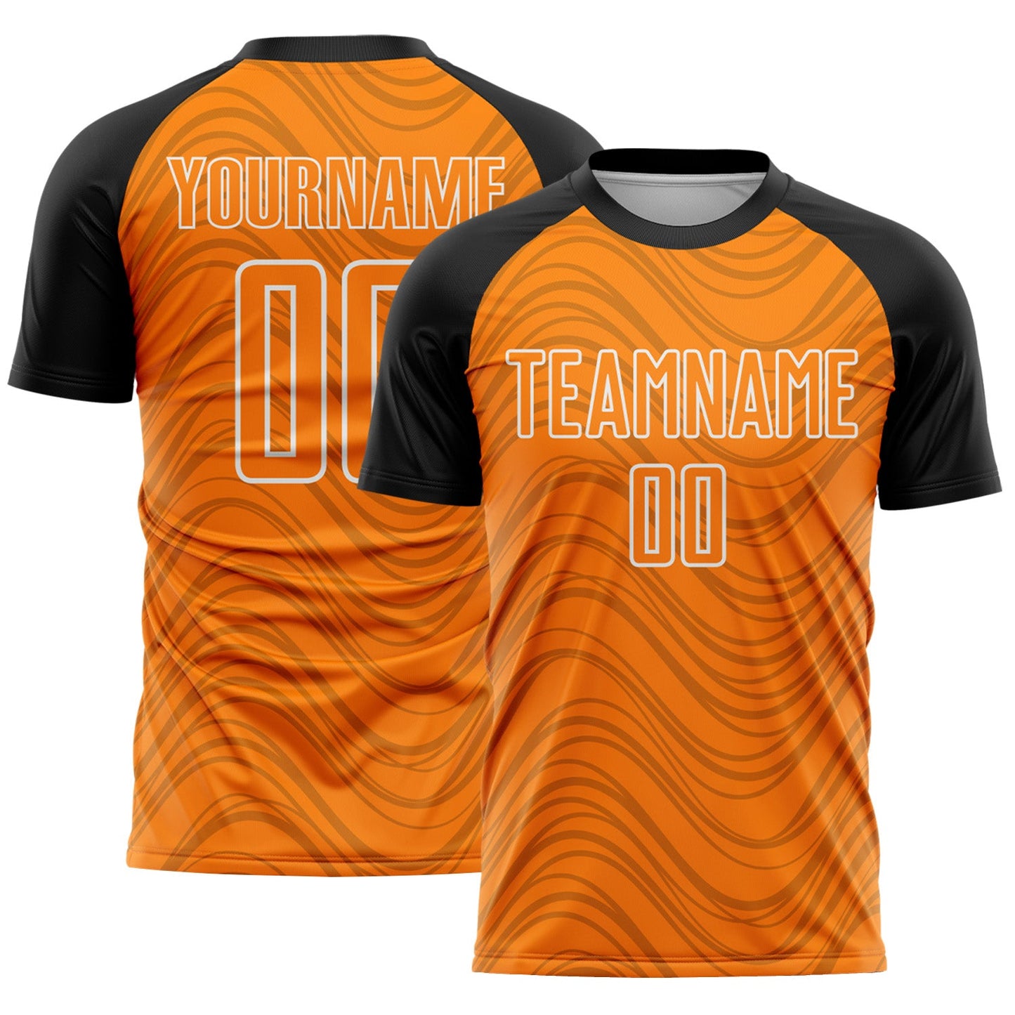 Custom Bay Orange Black-White Wavy Lines Sports Sublimation Soccer Uniform Jersey - Main View