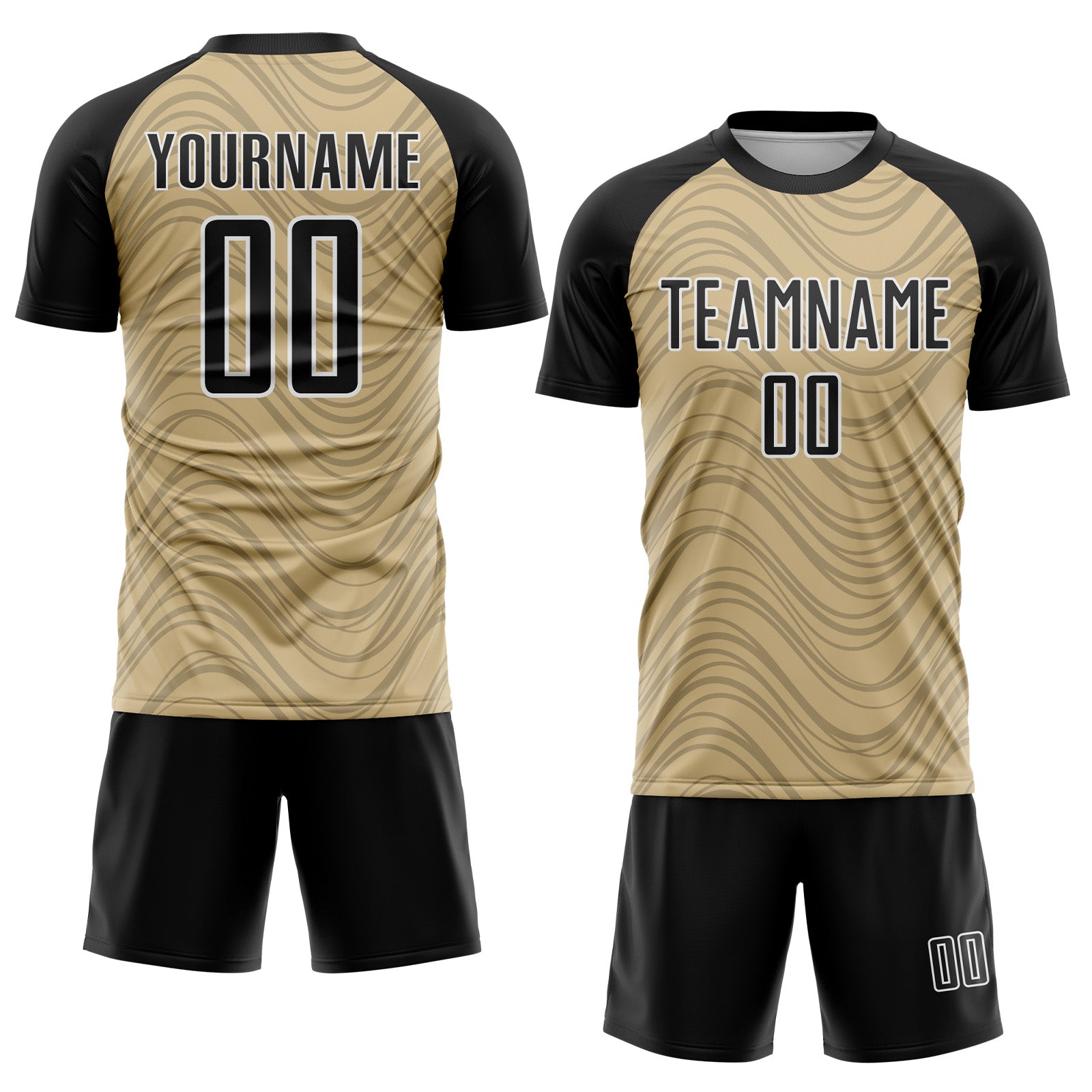 Custom Vegas Gold Black-White Wavy Lines Sports Sublimation Soccer Uniform Jersey view 2
